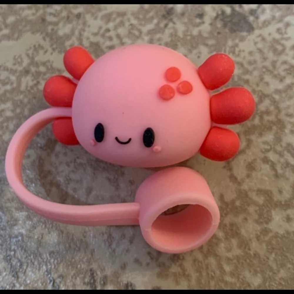 New! Silicone Pink Axoloti-Shaped Straw Topper for Large Drinking Straw